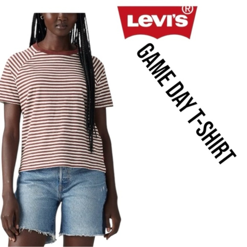 🇺🇸NWT Levi's® Women's Short Sleeve Game Day T-Shirt. BURGUNDY//WHIITE